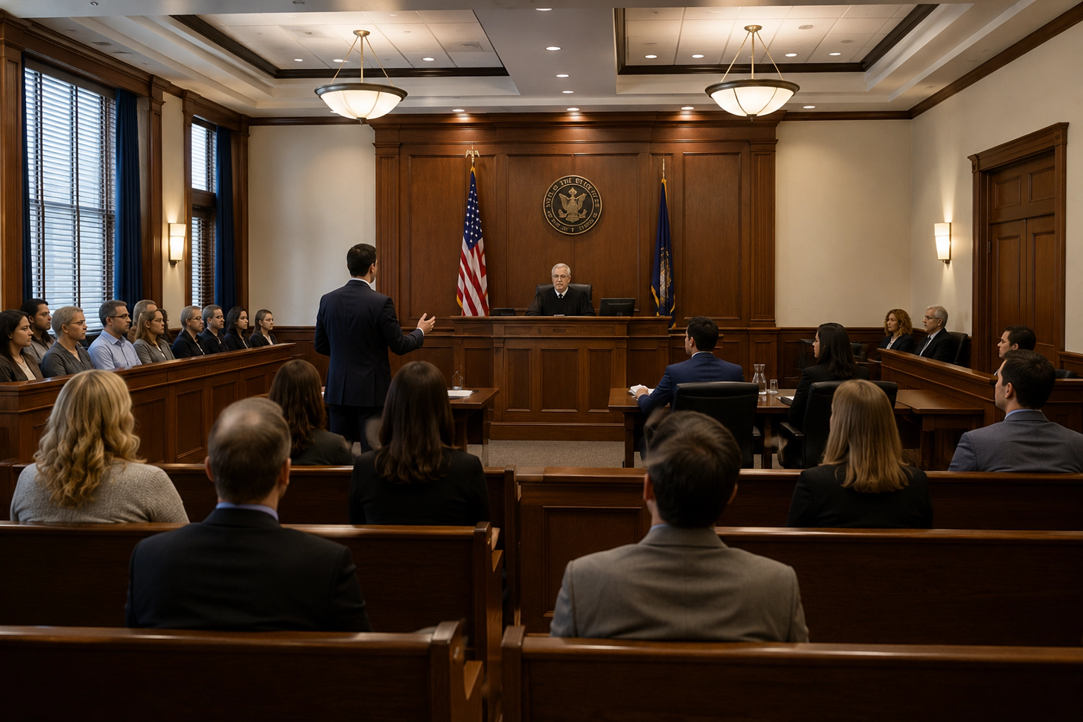 Court case being tried before a judge