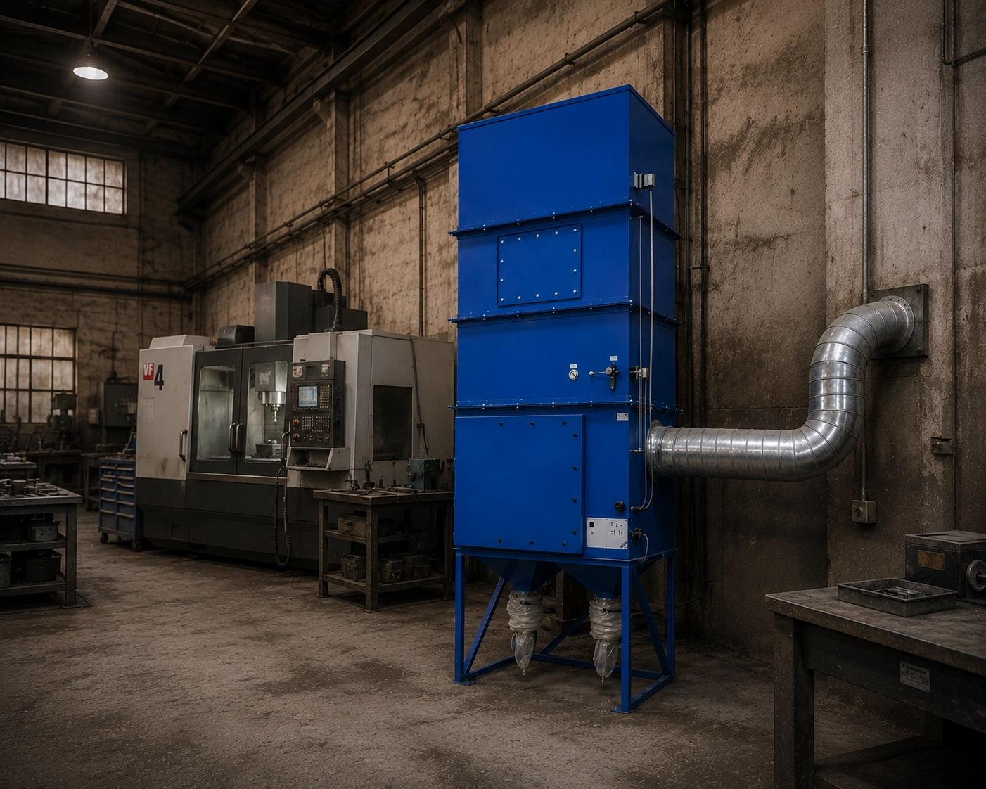 Industrial dust collector and fume extraction unit in a manufacturing facility